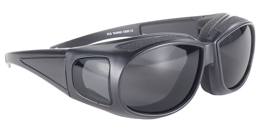 Opticaid Over glasses Fit over sunglasses Polarised Anti glare UV400 Wrap Around Mens Womens Black demi Grey lens Category 3 Remaldi 