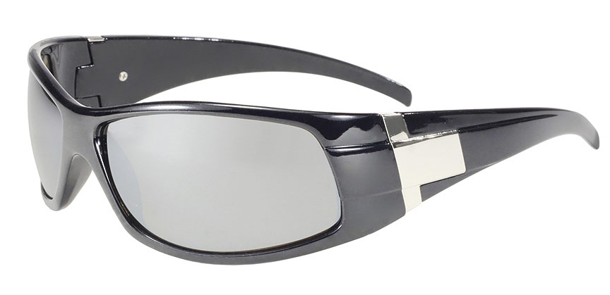 Road Run - 4110 Silver Mirror Grey Lens/Black Metallic Frame motorcycle sunglasses, shatterproof lenses, 