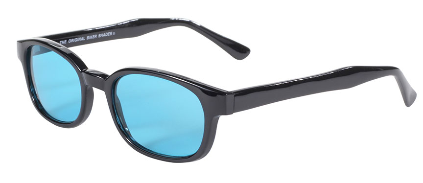 KD's Sunglasses Original Biker Shades Motorcycle Black Turquoise Lens 2129 